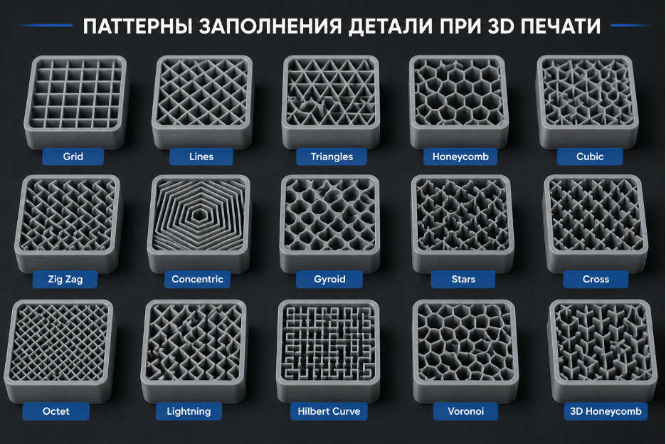 паттерны заполнения детали при 3д-печати
